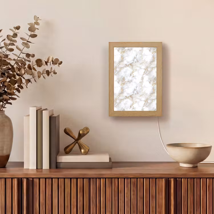 Gouden aders - Marmer - Wit Light Box met kabel (Tafellamp) klein 925 -sfeer2