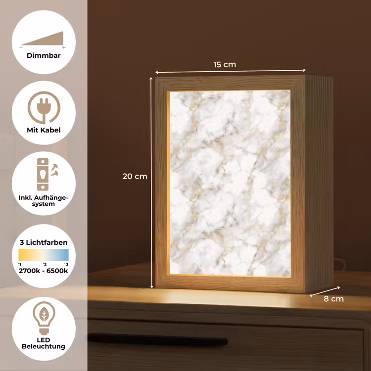 Gouden aders - Marmer - Wit Light Box met kabel (Tafellamp) klein 925 -USP_DE