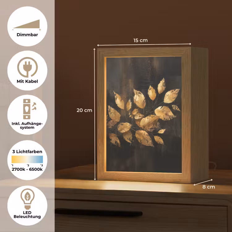 Gouden Bladeren op Donkere Achtergrond Light Box met kabel (Tafellamp) klein -USP_DE