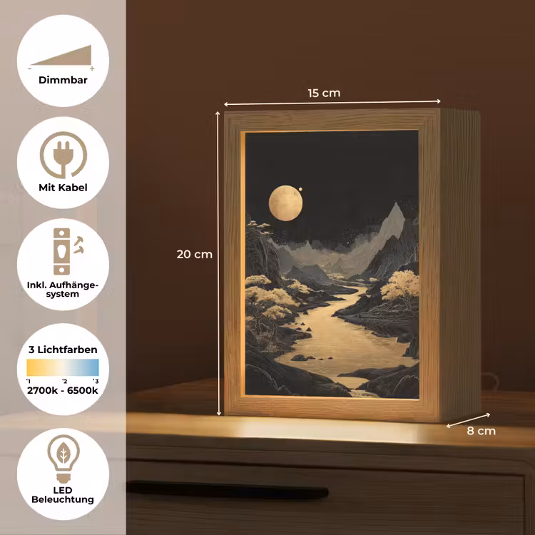 Gouden rivier - Bergen - Maan - Sterrenhemel Light Box met kabel (Tafellamp) klein -USP_DE