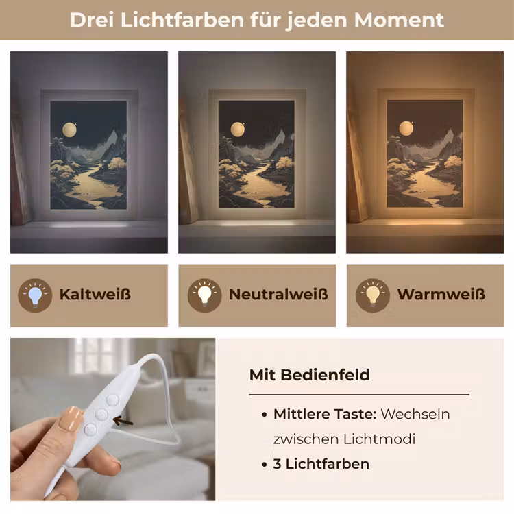 Gouden rivier - Bergen - Maan - Sterrenhemel Light Box met kabel (Tafellamp) klein -USP_lichtkleurDE