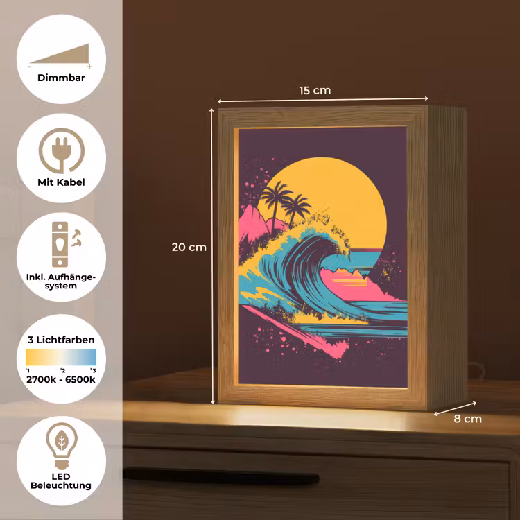Golf - Kleurrijk - Zon - Palmbomen Light Box met kabel (Tafellamp) klein -USP_DE