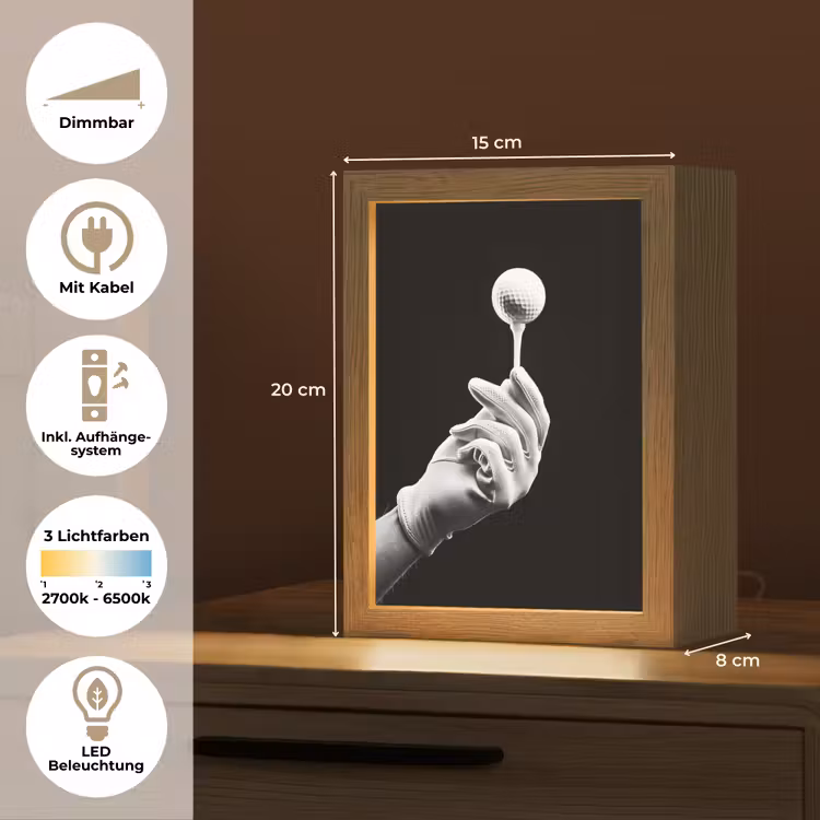 Golfbal - Zwart - Wit Light Box met kabel (Tafellamp) klein -USP_DE