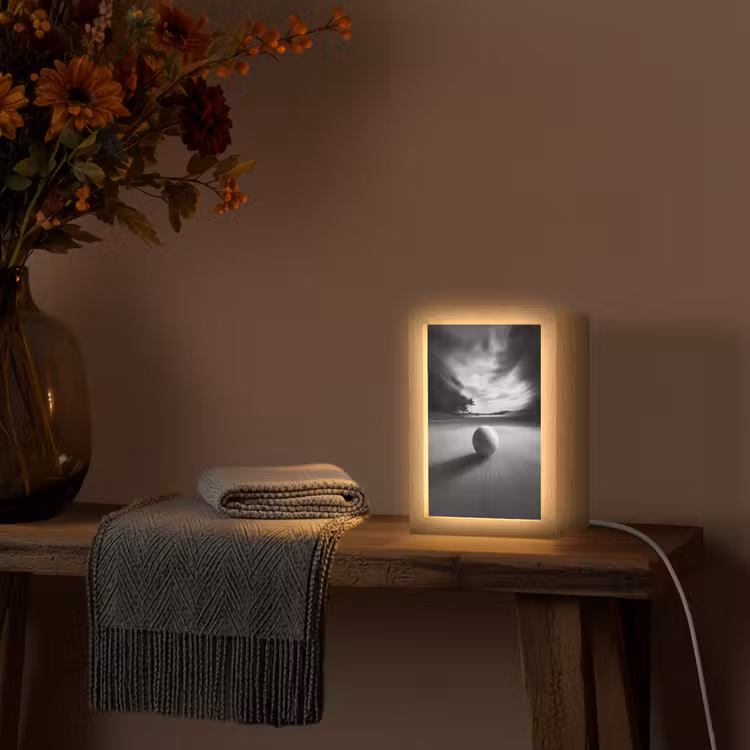 Golfbal - Wazig - Zwart Light Box met kabel (Tafellamp) klein -sfeer4