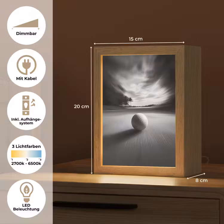 Golfbal - Wazig - Zwart Light Box met kabel (Tafellamp) klein -USP_DE