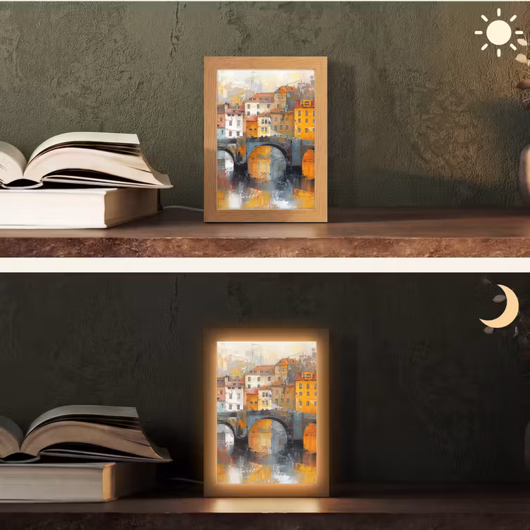 Gracht - Huizen - Kunst - Art Light Box met kabel (Tafellamp) klein -sfeer3