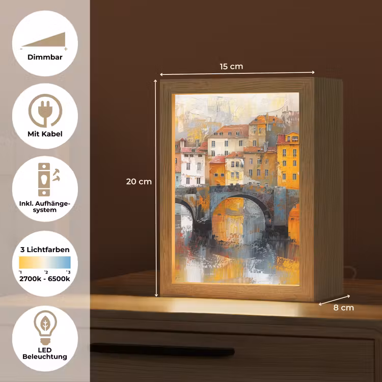 Gracht - Huizen - Kunst - Art Light Box met kabel (Tafellamp) klein -USP_DE