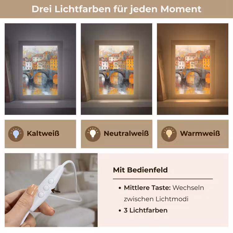 Gracht - Huizen - Kunst - Art Light Box met kabel (Tafellamp) klein -USP_lichtkleurDE