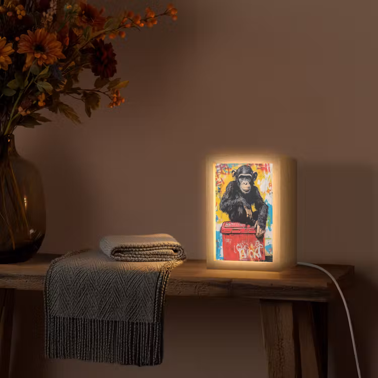 Graffiti - Aap - Street art - Dieren Light Box met kabel (Tafellamp) klein -sfeer4