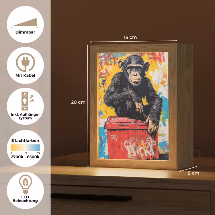 Graffiti - Aap - Street art - Dieren Light Box met kabel (Tafellamp) klein -USP_DE
