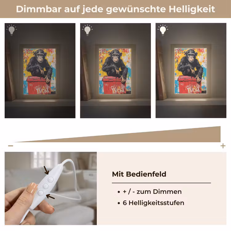 Graffiti - Aap - Street art - Dieren Light Box met kabel (Tafellamp) klein -USP_dimbaarDE