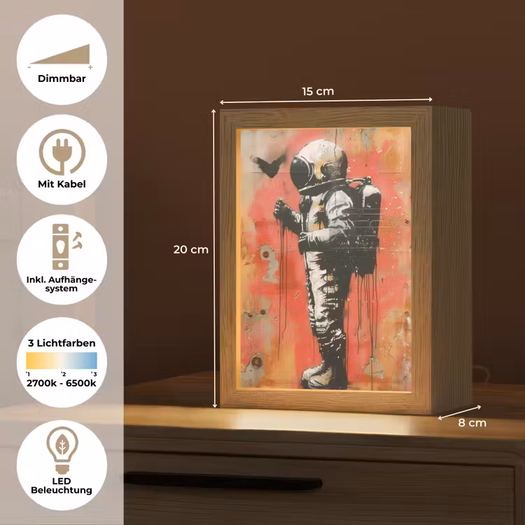 Graffiti - Astronaut - Street art - Ruimte Light Box met kabel (Tafellamp) klein -USP_DE