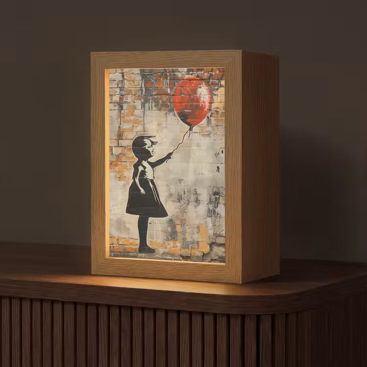 Graffiti - Banksy Style - Meisje met ballon Light Box met kabel (Tafellamp) klein -z3d_website