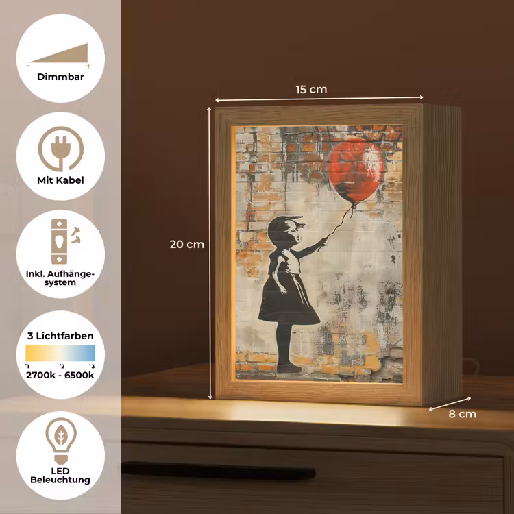 Graffiti - Banksy Style - Meisje met ballon Light Box met kabel (Tafellamp) klein -USP_DE