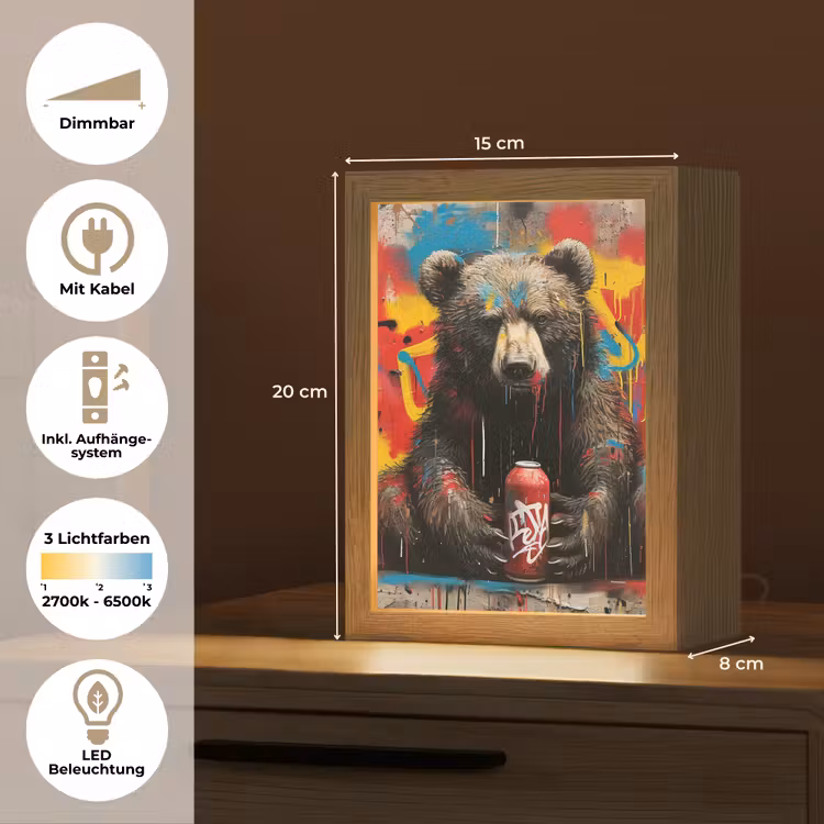 Graffiti - Beer - Dier - Muur - Street art Light Box met kabel (Tafellamp) klein -USP_DE