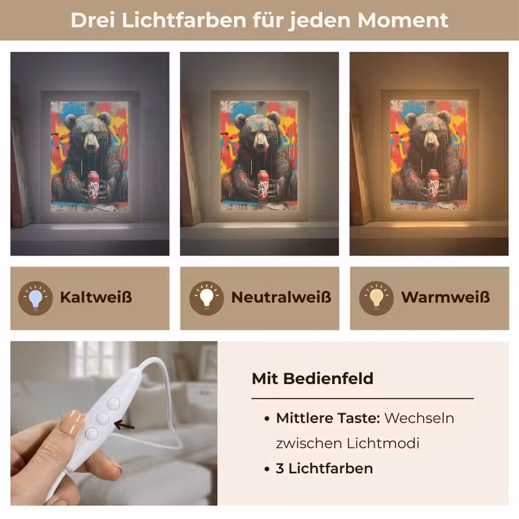 Graffiti - Beer - Dier - Muur - Street art Light Box met kabel (Tafellamp) klein -USP_lichtkleurDE