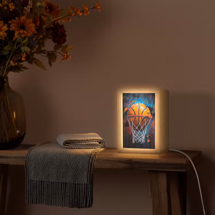 Graffiti - Basketbal - Sport - Zwart - Street art Light Box met kabel (Tafellamp) klein -sfeer4