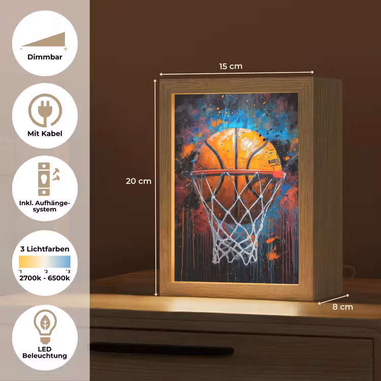 Graffiti - Basketbal - Sport - Zwart - Street art Light Box met kabel (Tafellamp) klein -USP_DE