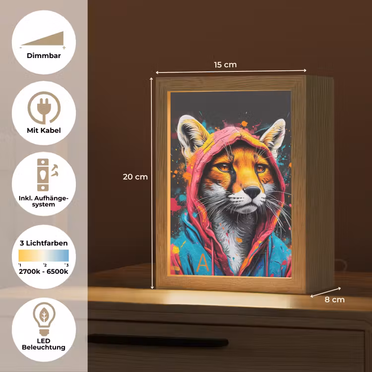 Graffiti - Vos - Jas - Pop art - Dieren Light Box met kabel (Tafellamp) klein -USP_DE