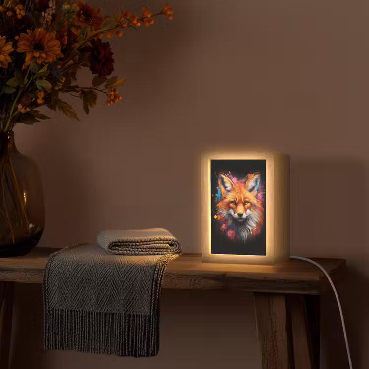 Graffiti - Vos - Zwart - Pop art Light Box met kabel (Tafellamp) klein -sfeer4