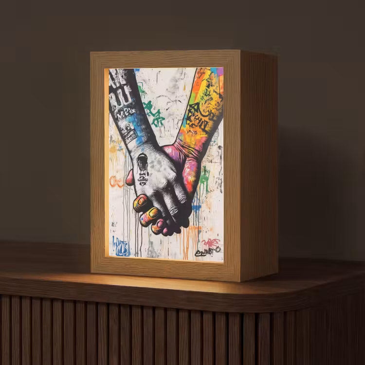 Graffiti - Handen - Vintage - Street art Light Box met kabel (Tafellamp) klein -z3d_website