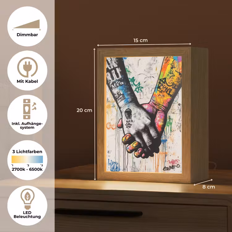 Graffiti - Handen - Vintage - Street art Light Box met kabel (Tafellamp) klein -USP_DE