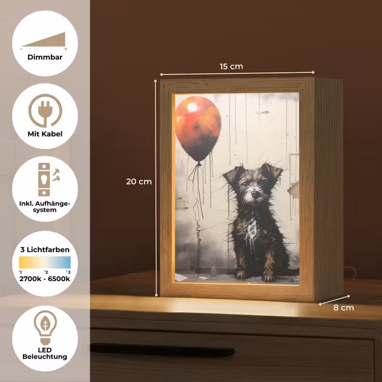 Graffiti - Hond - Ballon - Dieren Light Box met kabel (Tafellamp) klein -USP_DE