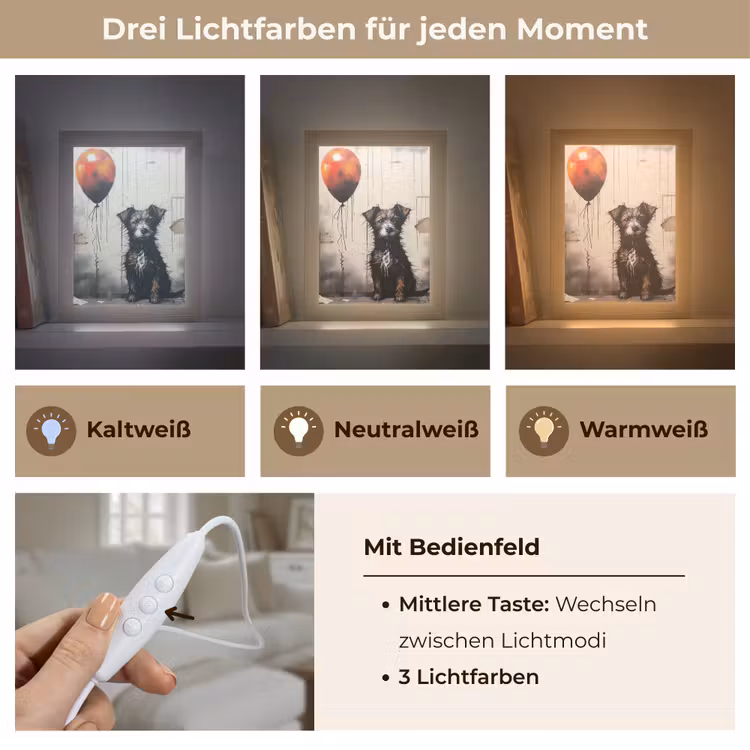Graffiti - Hond - Ballon - Dieren Light Box met kabel (Tafellamp) klein -USP_lichtkleurDE