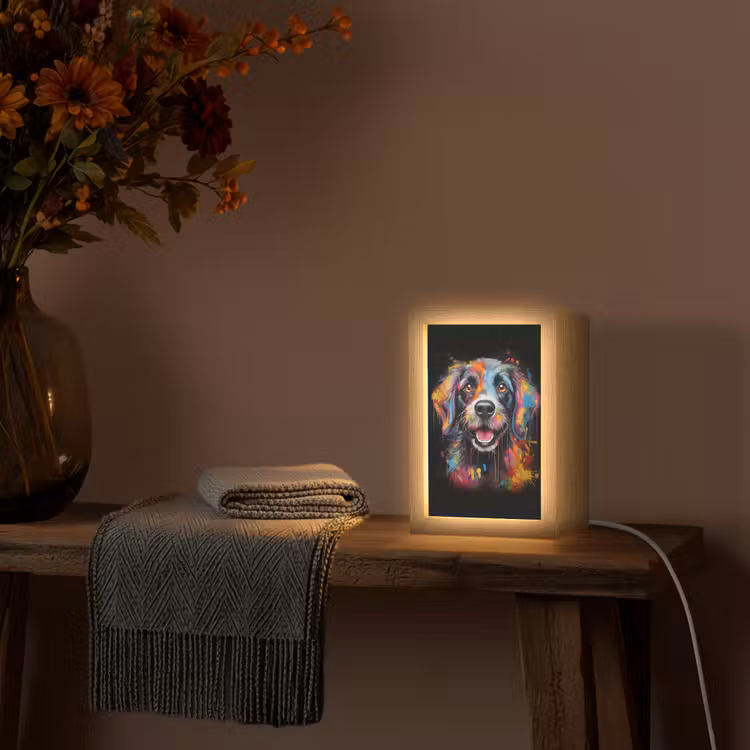 Graffiti - Hond - Zwart - Kleuren Light Box met kabel (Tafellamp) klein -sfeer4