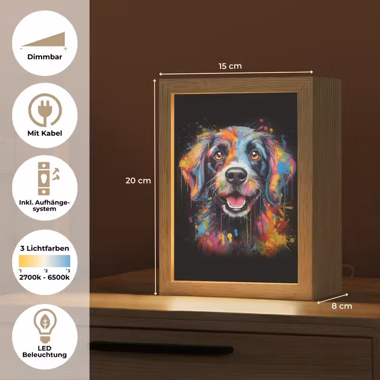 Graffiti - Hond - Zwart - Kleuren Light Box met kabel (Tafellamp) klein -USP_DE