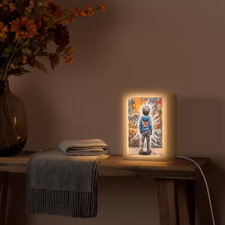 Graffiti - Jongen - Kleuren - Street Art Light Box met kabel (Tafellamp) klein -sfeer4