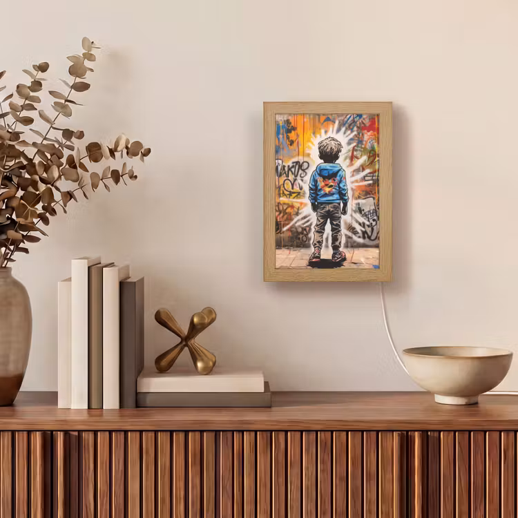 Graffiti - Jongen - Kleuren - Street Art Light Box met kabel (Tafellamp) klein -sfeer2
