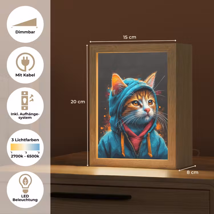 Graffiti - Kat - Zwart - Jas - Street art Light Box met kabel (Tafellamp) klein -USP_DE