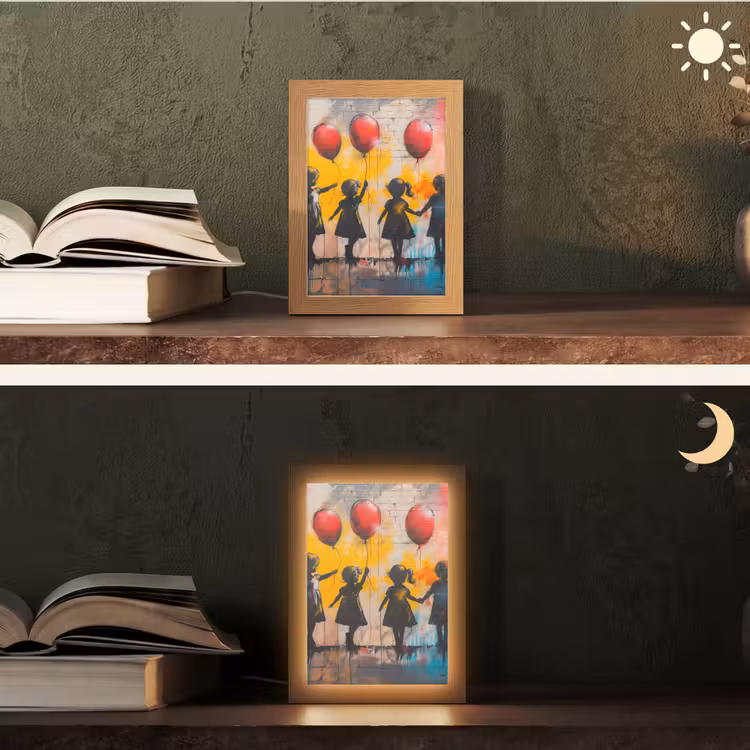 Graffiti - Kinderen - Street art - Ballon - Banksy Style Light Box met kabel (Tafellamp) klein -sfeer3