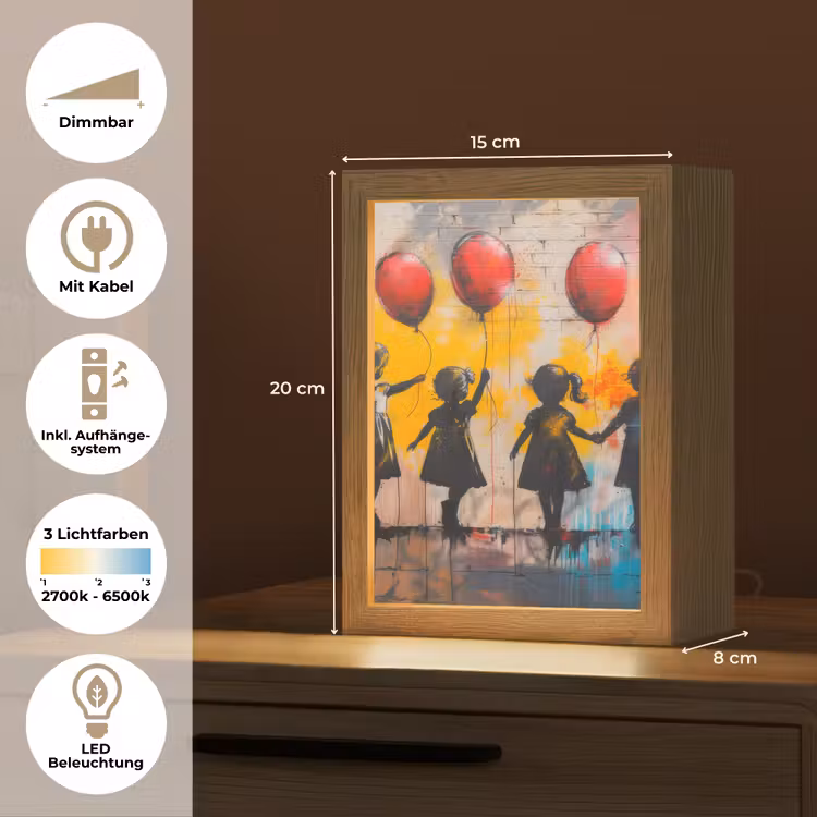 Graffiti - Kinderen - Street art - Ballon - Banksy Style Light Box met kabel (Tafellamp) klein -USP_DE