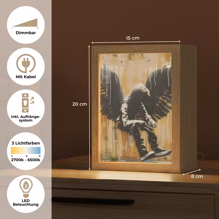 Graffiti - Kunst - Vleugels - Street art - Banksy Style Light Box met kabel (Tafellamp) klein -USP_DE