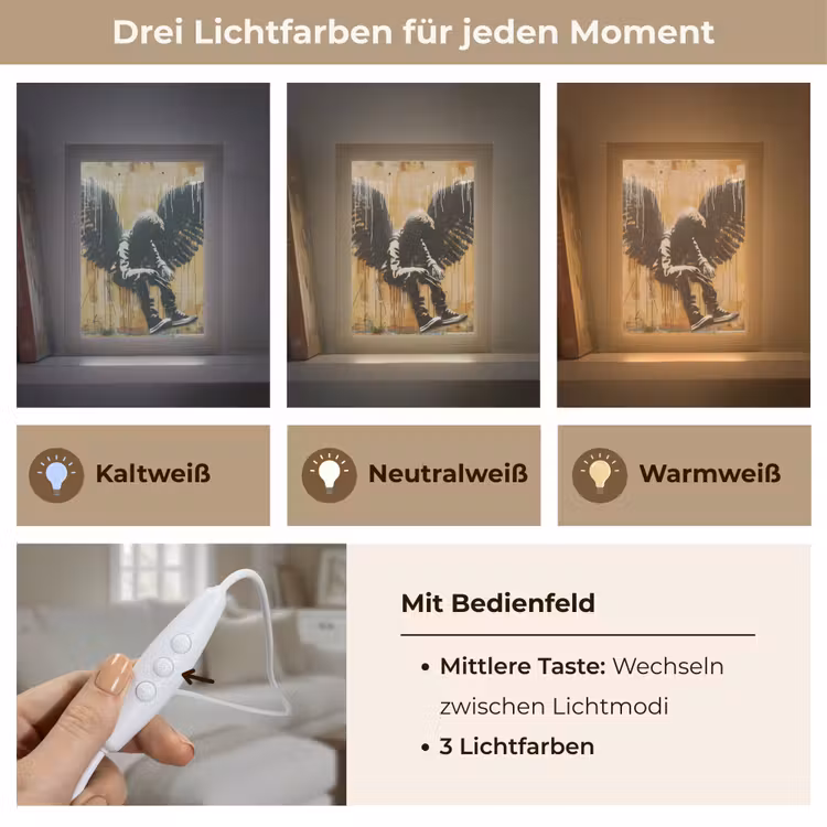 Graffiti - Kunst - Vleugels - Street art - Banksy Style Light Box met kabel (Tafellamp) klein -USP_lichtkleurDE