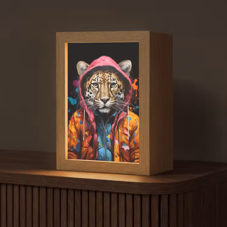 Graffiti - Luipaard - Zwart - Jas Light Box met kabel (Tafellamp) klein -z3d_website