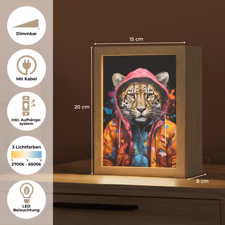 Graffiti - Luipaard - Zwart - Jas Light Box met kabel (Tafellamp) klein -USP_DE