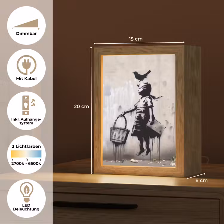 Graffiti - Meisje - Vogel - Street Art - Banksy Style Light Box met kabel (Tafellamp) klein -USP_DE