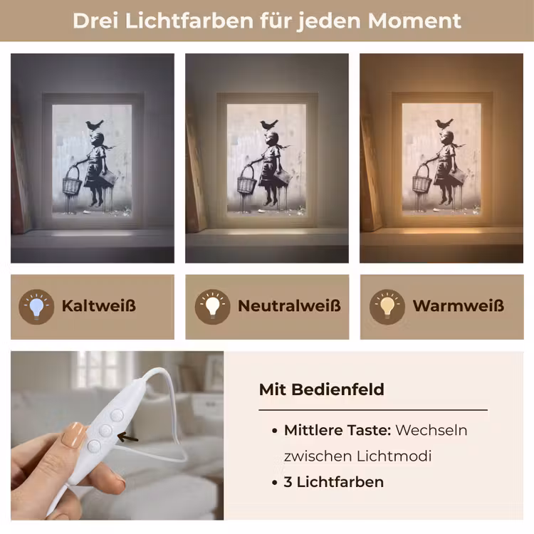 Graffiti - Meisje - Vogel - Street Art - Banksy Style Light Box met kabel (Tafellamp) klein -USP_lichtkleurDE