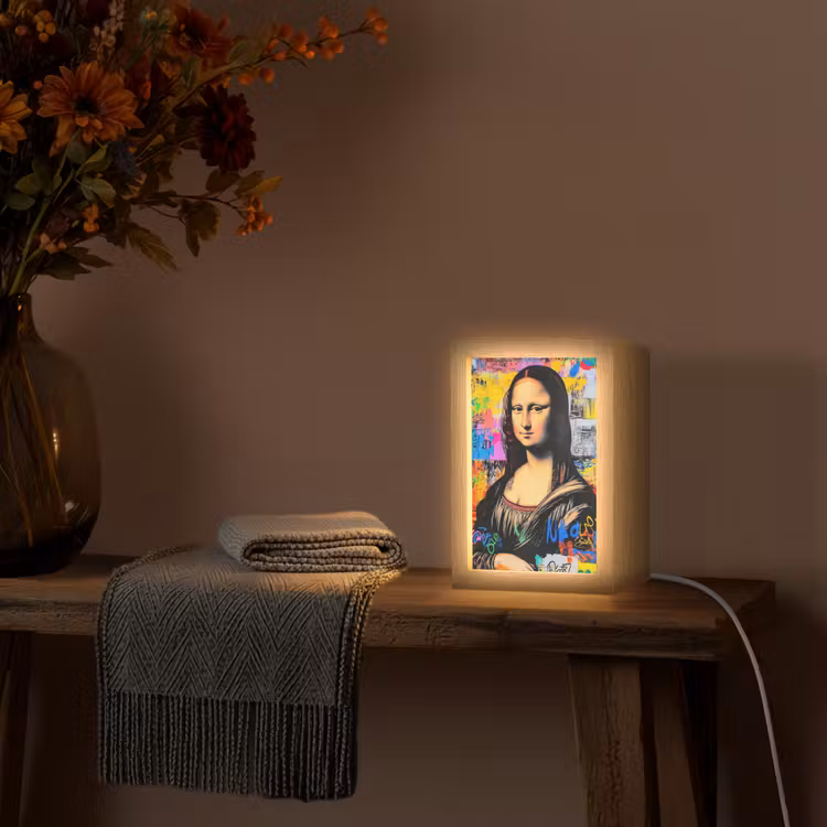 Graffiti - Neon - Mona Lisa - Kunst - Da Vinci Light Box met kabel (Tafellamp) klein -sfeer4