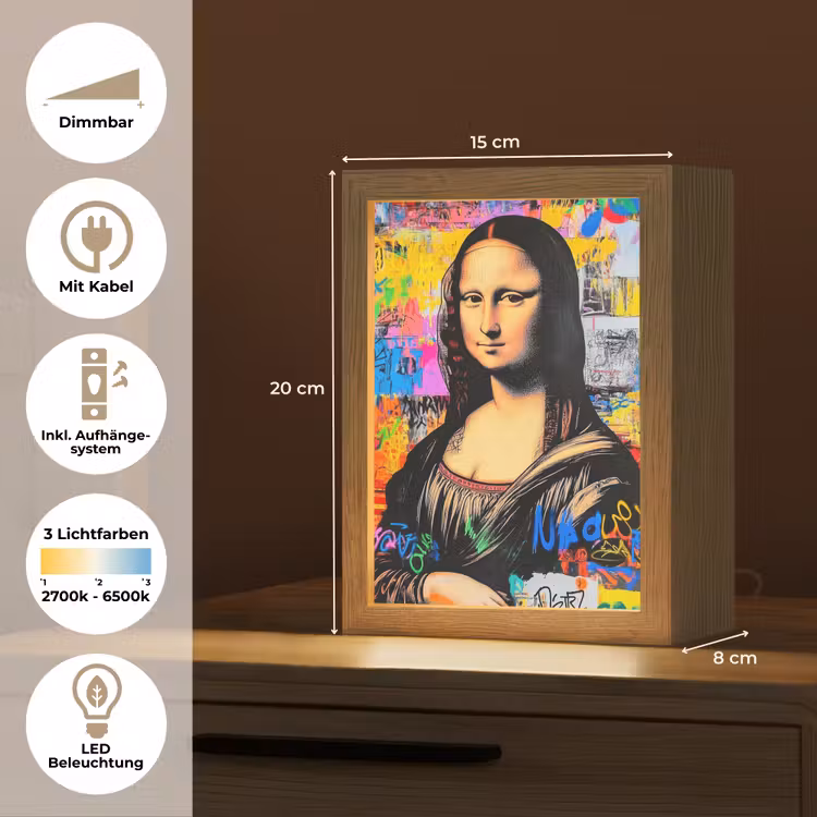 Graffiti - Neon - Mona Lisa - Kunst - Da Vinci Light Box met kabel (Tafellamp) klein -USP_DE