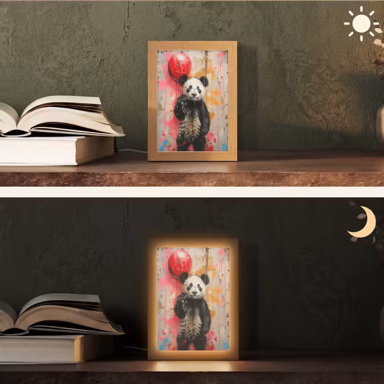 Graffiti - Panda - Ballon - Street art - Dier Light Box met kabel (Tafellamp) klein -sfeer3
