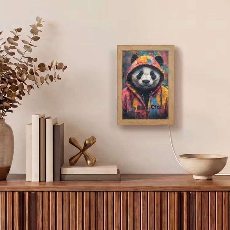 Graffiti - Panda - Jas - Kleurrijk - Street art Light Box met kabel (Tafellamp) klein -sfeer2