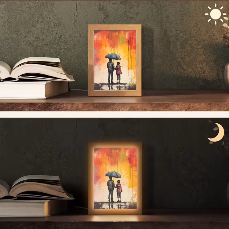 Graffiti - Paraplu - Mensen - Kleuren - Kunst Light Box met kabel (Tafellamp) klein -sfeer3