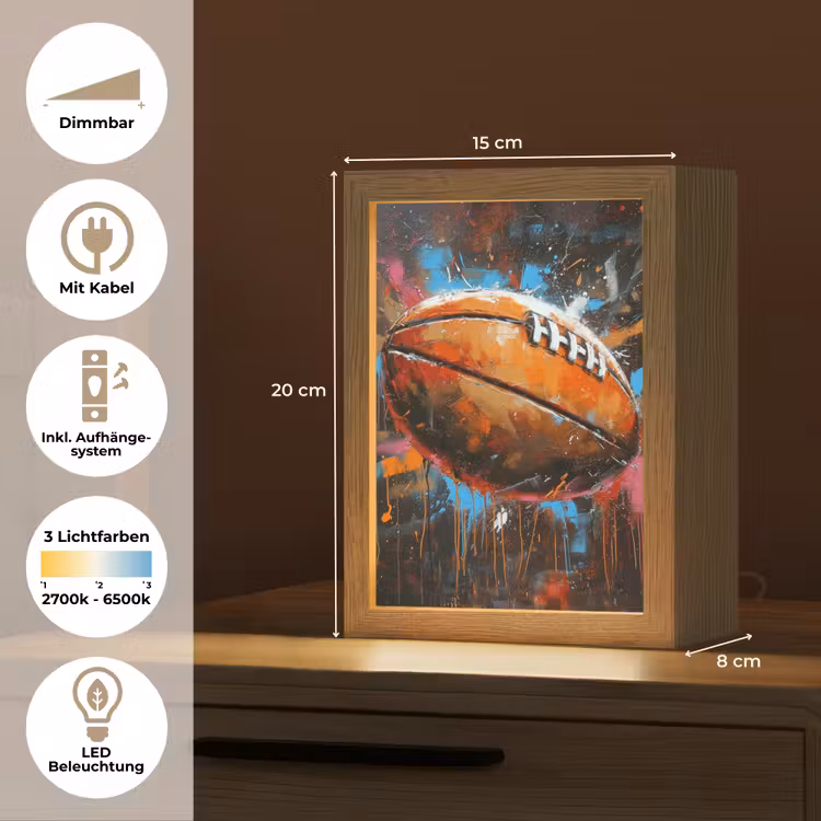 Graffiti - Rugby - Kleurrijk - Rugbybal Light Box met kabel (Tafellamp) klein -USP_DE