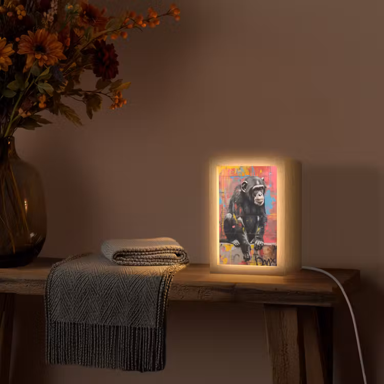 Graffiti - Chimpansee - Aap - Dieren - Street art Light Box met kabel (Tafellamp) klein -sfeer4