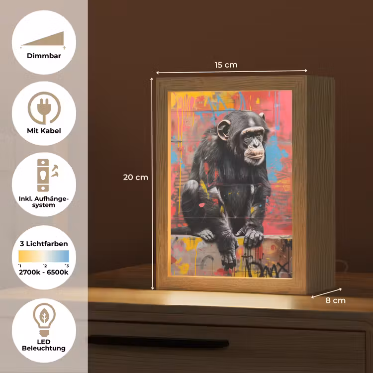 Graffiti - Chimpansee - Aap - Dieren - Street art Light Box met kabel (Tafellamp) klein -USP_DE