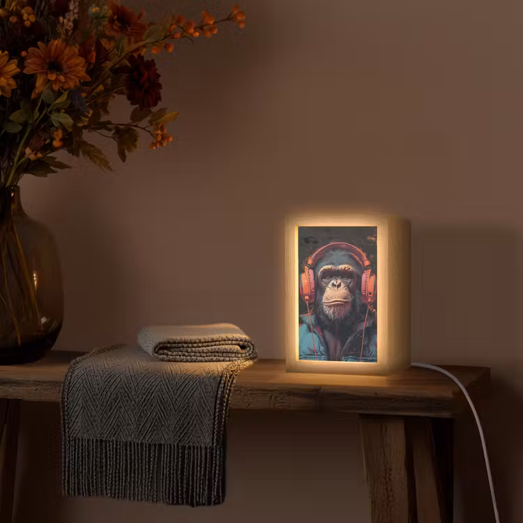 Graffiti - Chimpansee - Koptelefoon - Aap Light Box met kabel (Tafellamp) klein -sfeer4